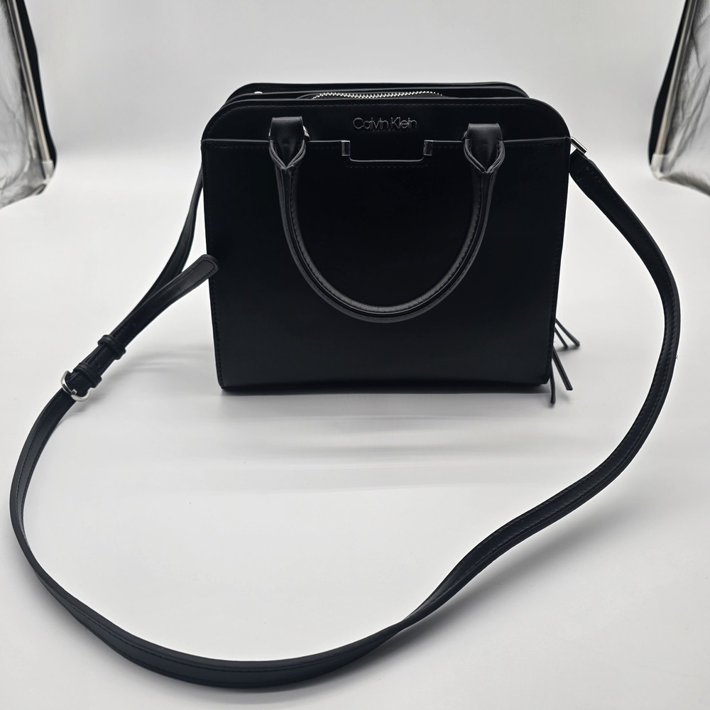 Calvin Klein Black Satchel Handbag Crossbody Shoulder Bag Silver Hardware NWT